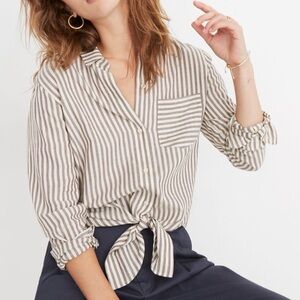 Madewell Tie-Front Shirt, Maitland Stripe, Cropped Fit, Button-up - Women Small